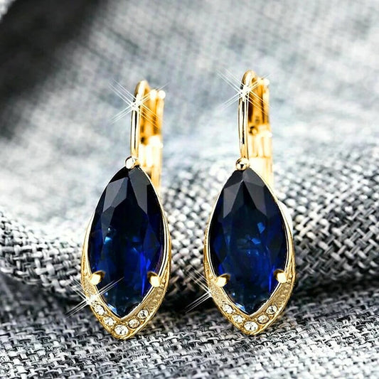 Vintage Gold Navy Crystal Earrings-Maryam Jewelry