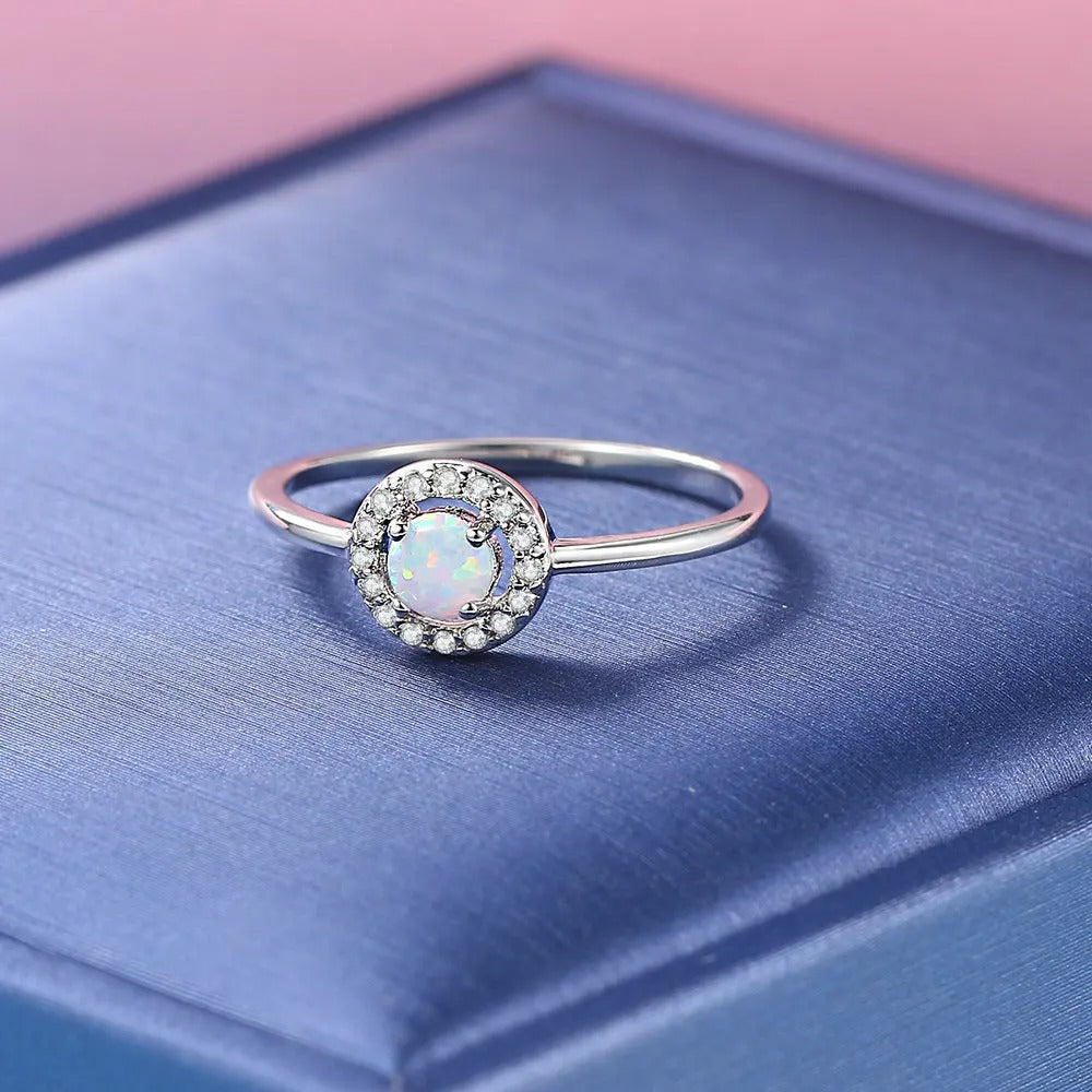 Vintage Silver Halo Opal Ring-Maryam Jewelry