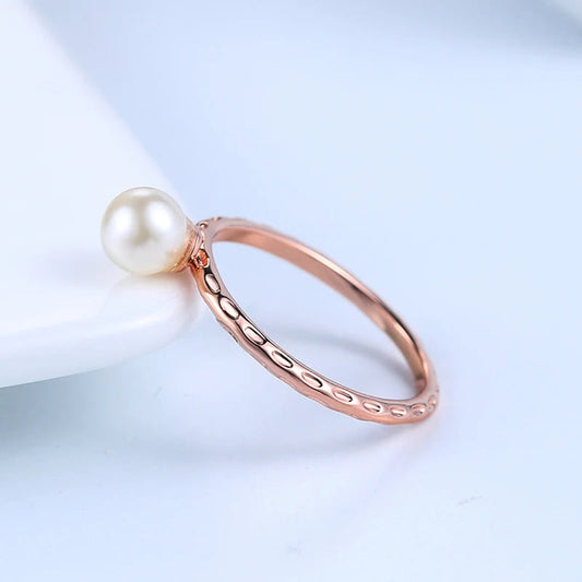 Classic Rose Gold Pearl Accent Ring-Maryam Jewelry