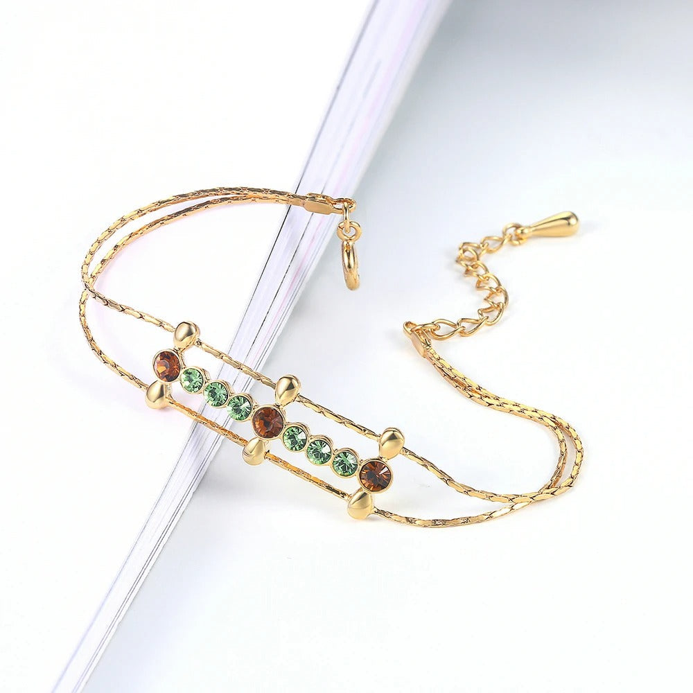 Retro Gold Green & Brown Gemstone Accent Bracelet-Maryam Jewelry