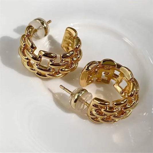 Retro Gold Chunky Hoop Design Earrings-Maryam Jewelry