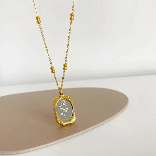 Gold Rose Charm Pendant Necklace-Maryam Jewelry