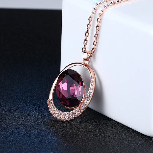 Classic Rose Gold Purple Oval Gemstone Necklace-Maryam Jewelry