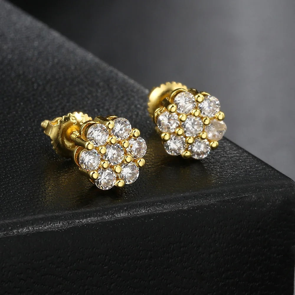 Classic Gold Cluster Floral Sparkling Crystal Stud Earrings-Maryam Jewelry