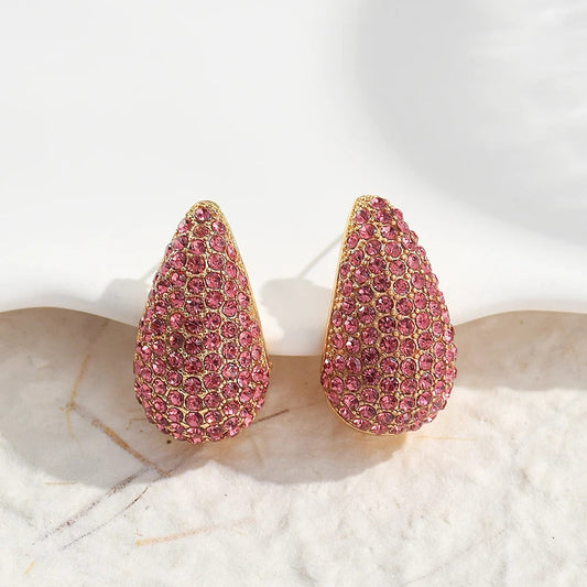Vintage Pink Crystal Gold Teardrop Earrings-Maryam Jewelry