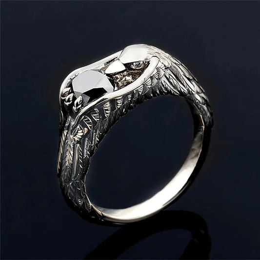 Vintage Silver Black Eagle Feather Ring-Maryam Jewelry