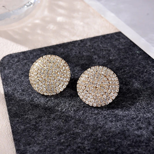 Vintage Round Gold Crystal Earrings-Maryam Jewelry