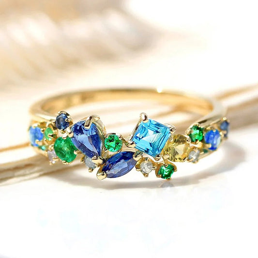 Vintage Multi-Tone Gem Gold Ring-Maryam Jewelry