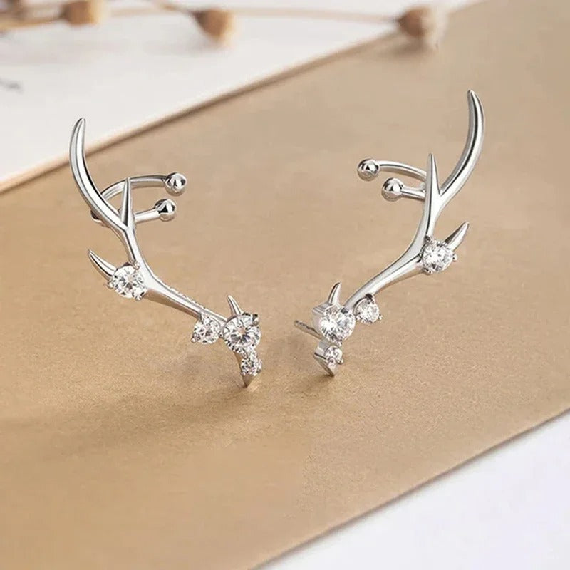 Silver Antler Crystal Earrings-Maryam Jewelry