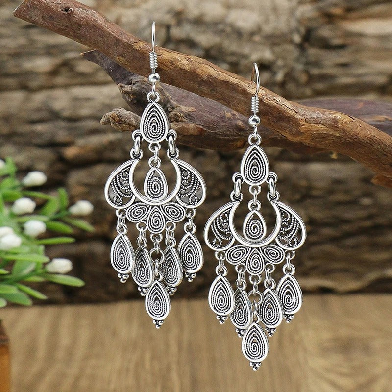Antique Silver Drop Dangle Earrings-Maryam Jewelry