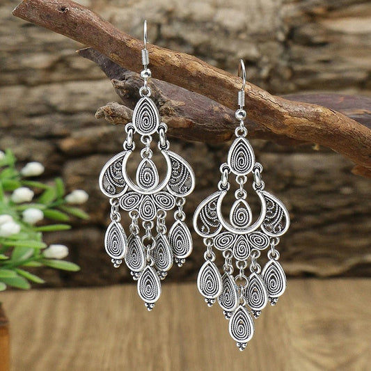 Antique Silver Drop Dangle Earrings-Maryam Jewelry