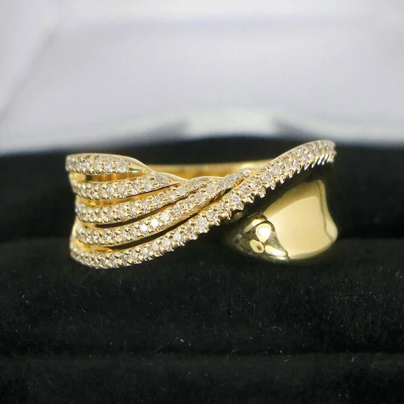Vintage Gold Sparkling Wave Ring-Maryam Jewelry