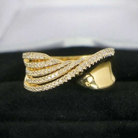 Vintage Gold Sparkling Wave Ring-Maryam Jewelry