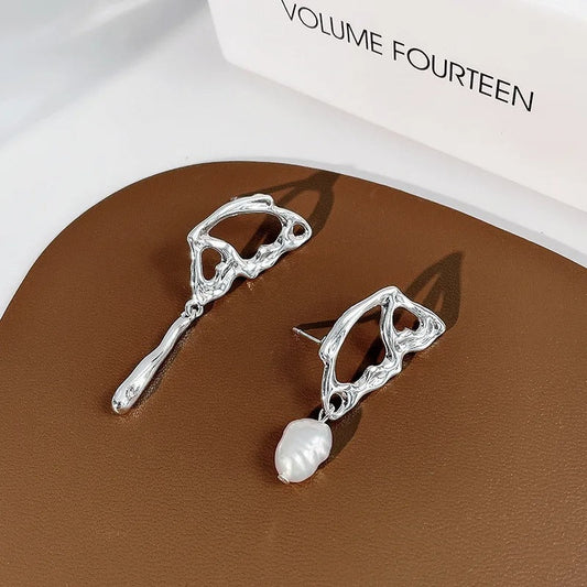 Vintage Silver Abstract Pearl Earrings-Maryam Jewelry