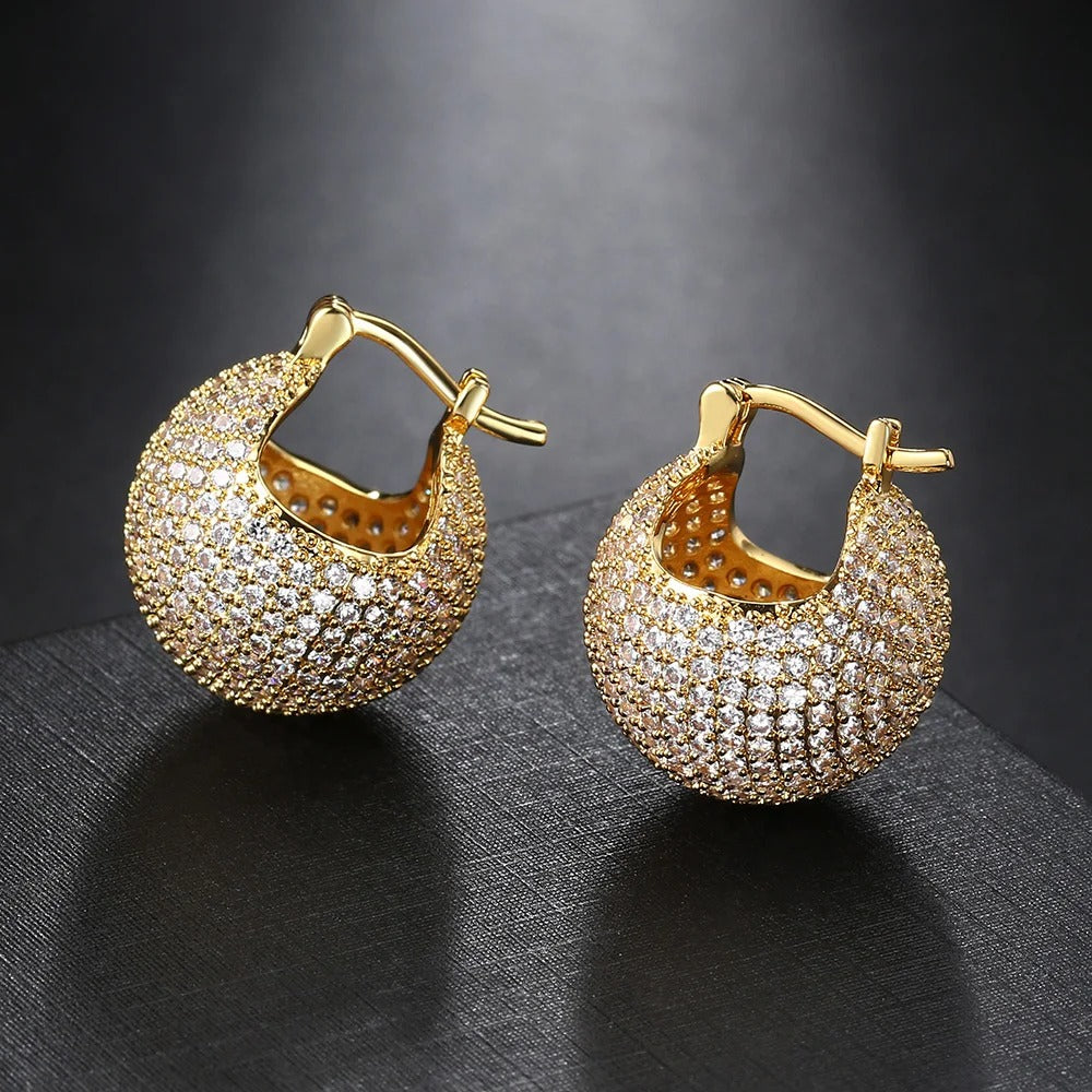 Timeless Gold Crystal-Studded Hoop Pave Earrings-Maryam Jewelry