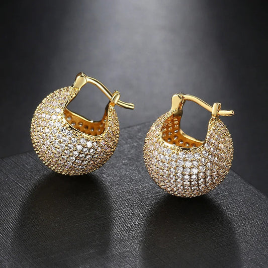 Timeless Gold Crystal-Studded Hoop Pave Earrings-Maryam Jewelry