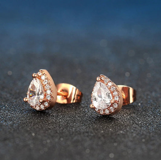 Rose Gold Pear-Cut Crystal & Sparkling Border Drop Earrings-Maryam Jewelry