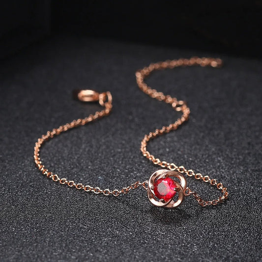 Rose Gold Red Crystal Flower Pendant Bracelet-Maryam Jewelry