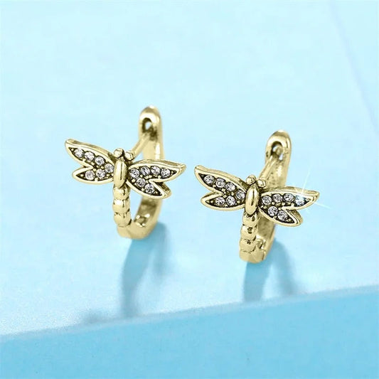 Vintage Gold Delicate Dragonfly Earrings-Maryam Jewelry