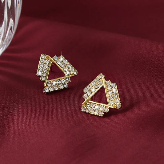 Vintage Crystal Triangle Stud Earrings-Maryam Jewelry