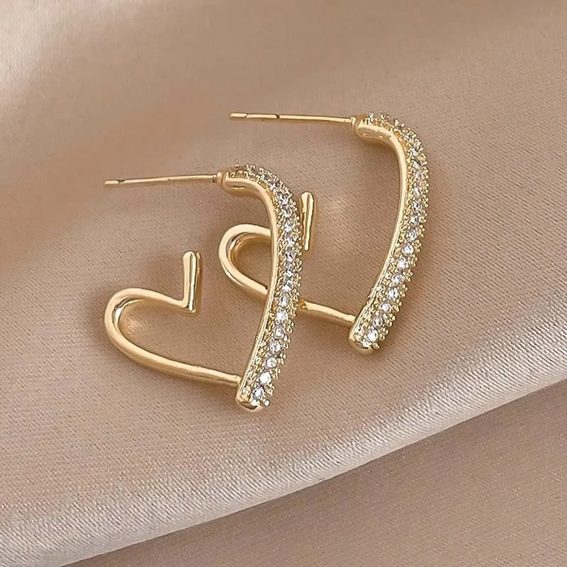 Gold Crystal Pave Heart Hoop Earrings-Maryam Jewelry