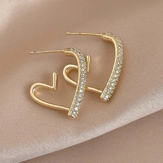 Gold Crystal Pave Heart Hoop Earrings-Maryam Jewelry