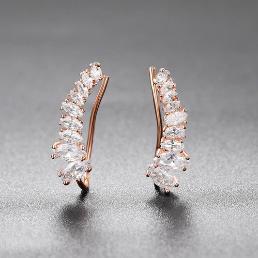 Vintage Rose Gold Marquise Crystal Hoop Earrings-Maryam Jewelry