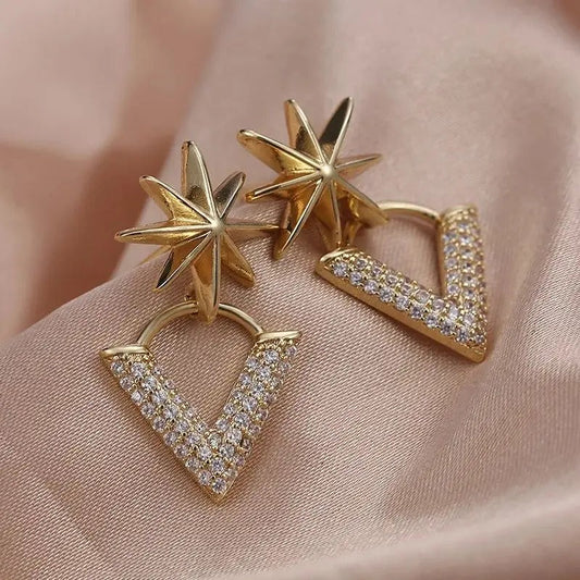 Vintage Gold Star & V-Shaped Earrings-Maryam Jewelry
