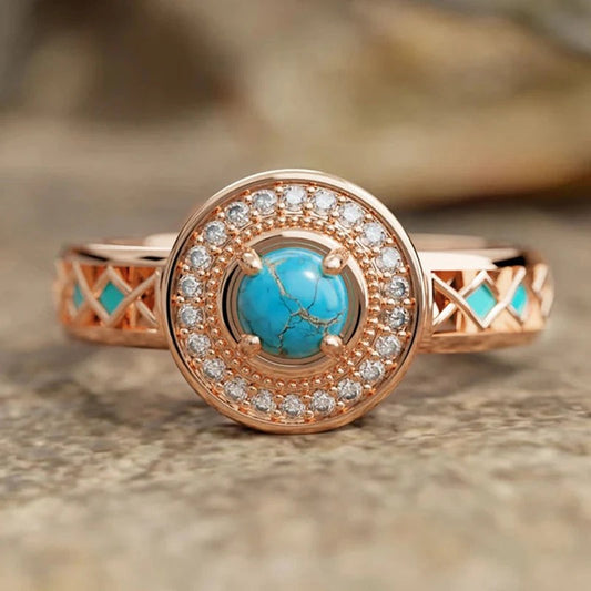 Vintage Rose Gold & Turquoise Ring-Maryam Jewelry