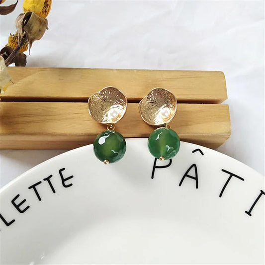 Vintage Gold & Green Ball Stud Earrings-Maryam Jewelry