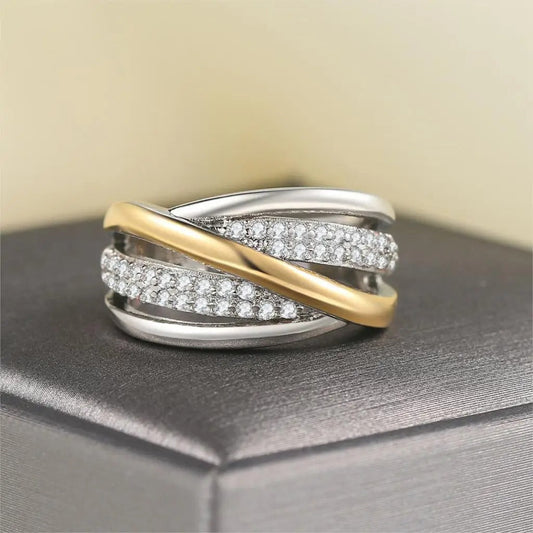 Vintage Silver & Gold Intertwined Diamond Ring-Maryam Jewelry
