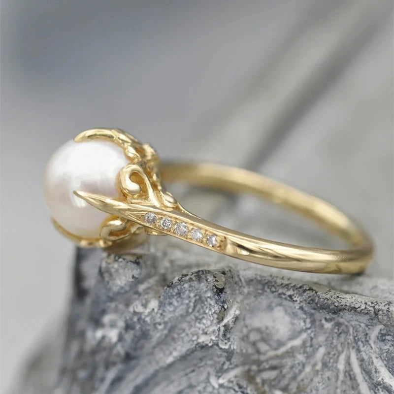Vintage Gold Pearl Centerpiece Ring-Maryam Jewelry