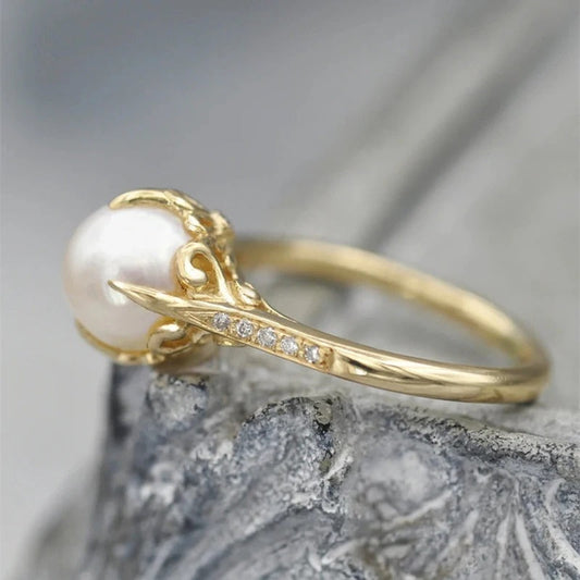 Vintage Gold Pearl Centerpiece Ring-Maryam Jewelry