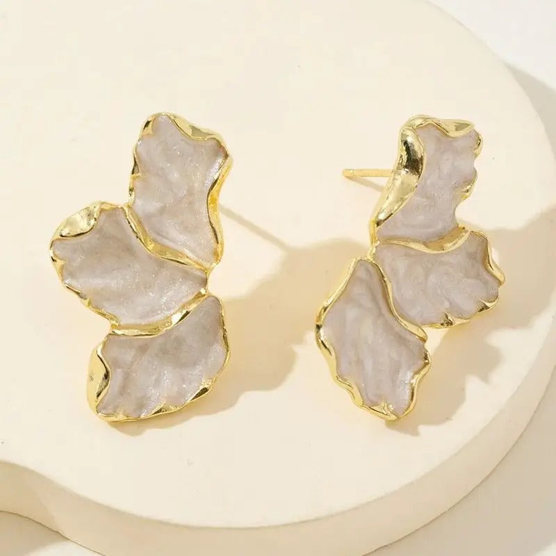 Vintage Gold Floral Marble Earrings-Maryam Jewelry