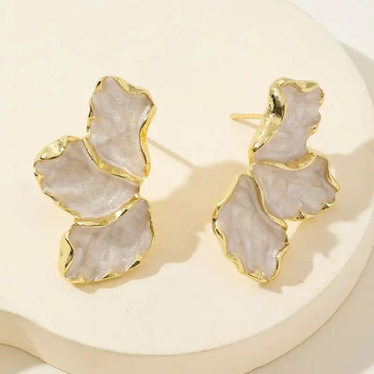 Vintage Gold Floral Marble Earrings-Maryam Jewelry