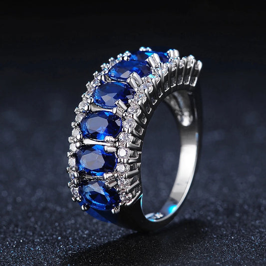 Timeless Blue Gemstone & Silver Halo Ring-Maryam Jewelry