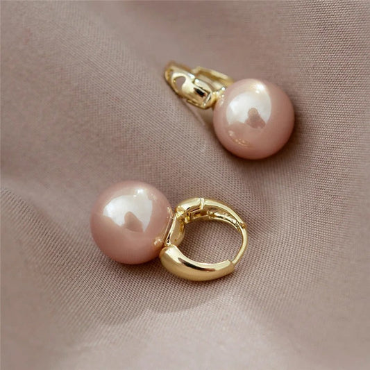 Vintage Gold Pink Pearl Earrings-Maryam Jewelry