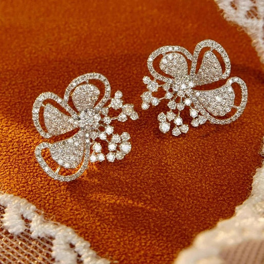 Vintage Silver Sparkling Bloom Earrings-Maryam Jewelry