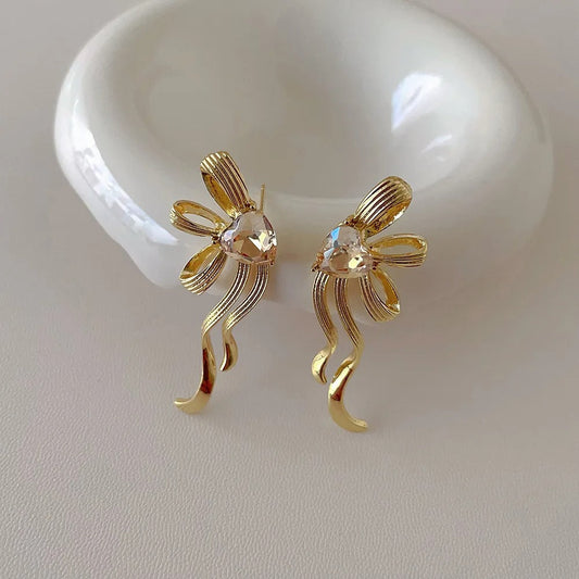 Gold Heart-Shaped Tassel Earrings-Maryam Jewelry