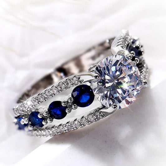 Vintage Silver & Blue Round Gemstone Ring-Maryam Jewelry