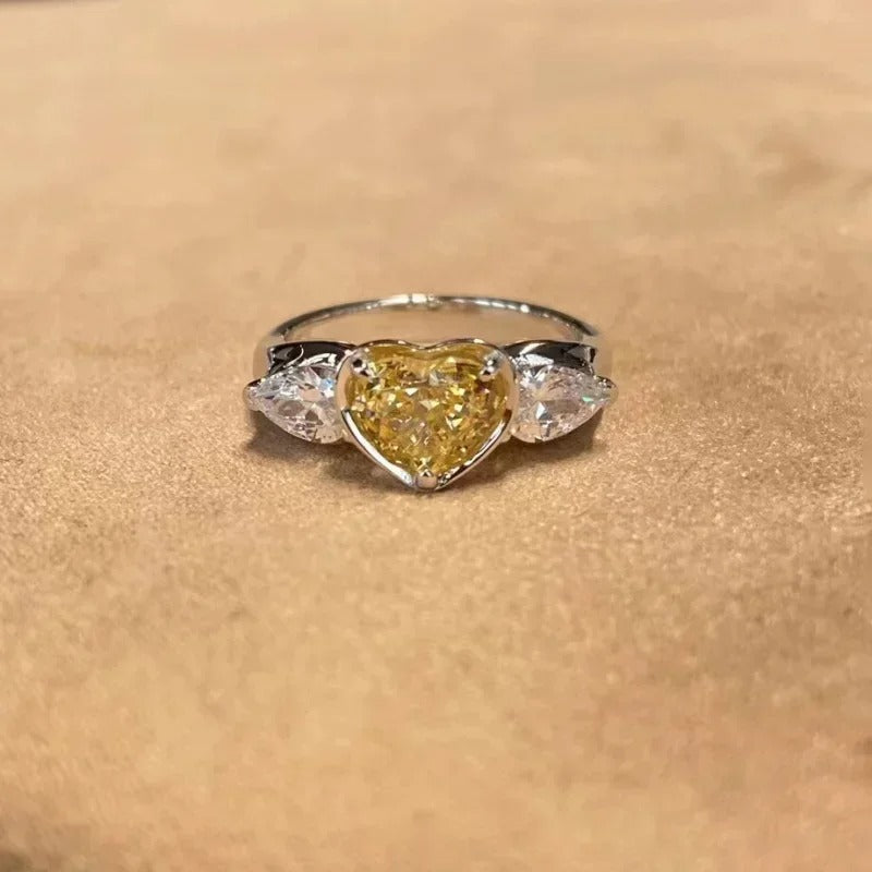 Yellow Heart & White Gemstone Vintage Adjustable Ring-Maryam Jewelry