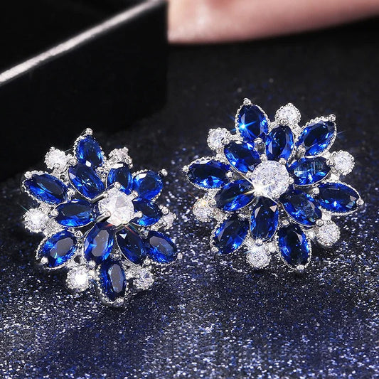 Vintage Blue Flower Silver Earrings-Maryam Jewelry