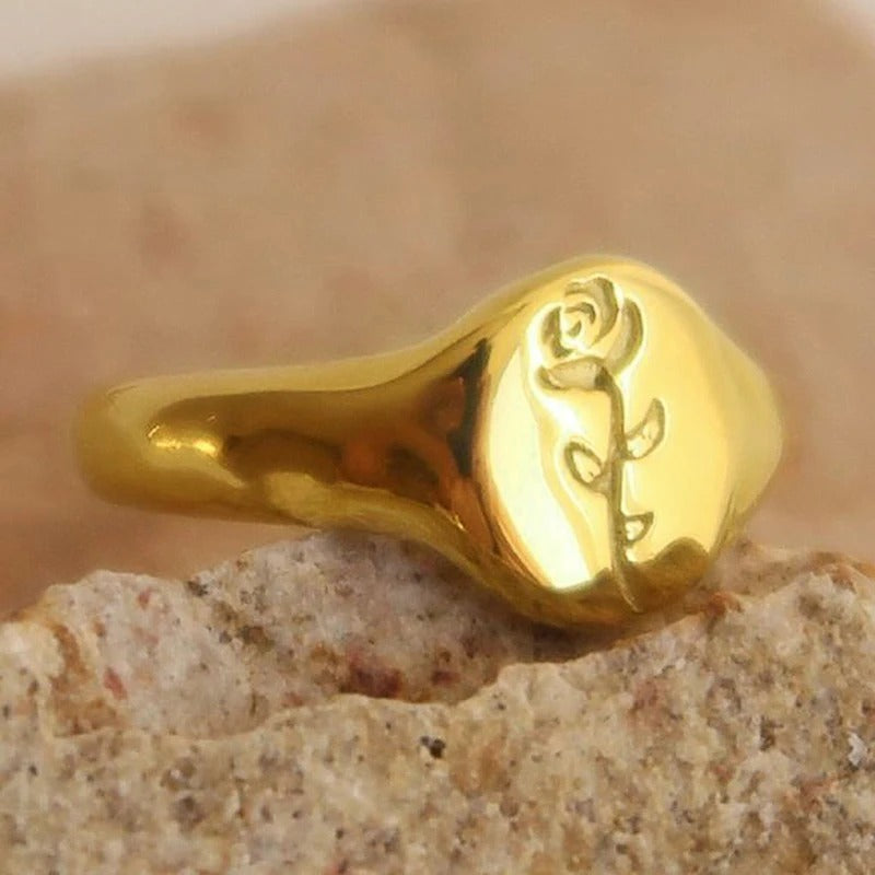 Gold Rose Engraved Ring-Maryam Jewelry