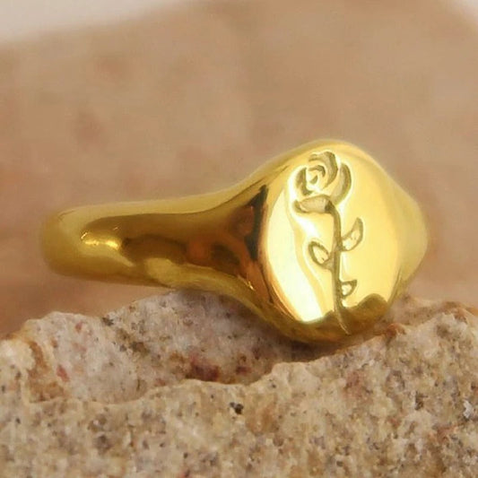 Gold Rose Engraved Ring-Maryam Jewelry