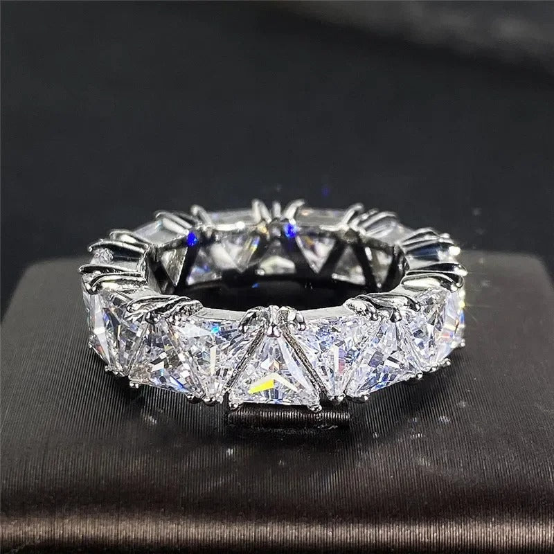 Vintage Silver Triangular Stone Eternity Ring-Maryam Jewelry