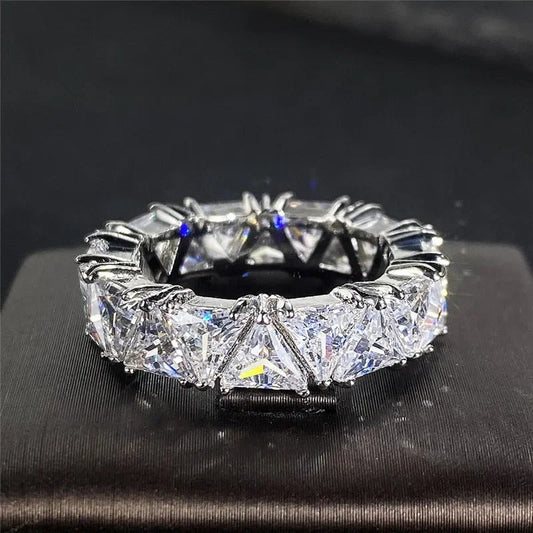 Vintage Silver Triangular Stone Eternity Ring-Maryam Jewelry