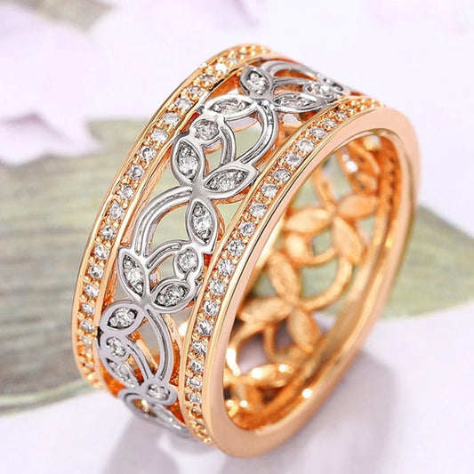 Vintage Rose Gold Floral Crystal Ring-Maryam Jewelry