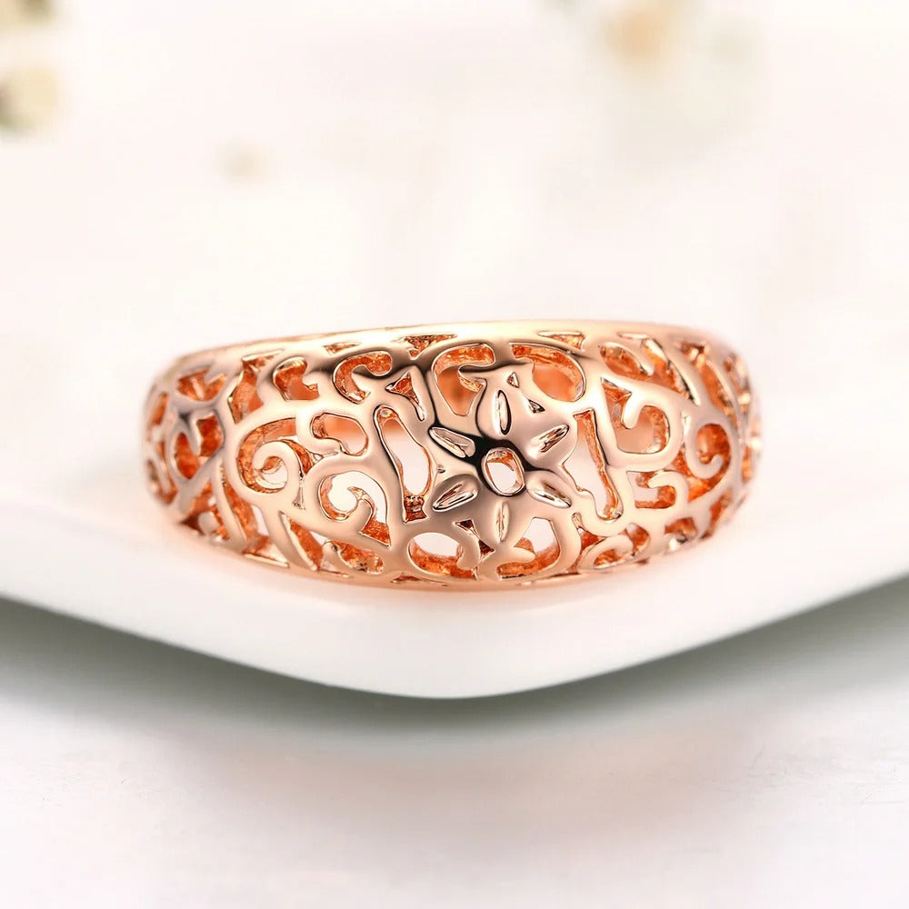 Rose Gold Intricate Floral Pattern Ring-Maryam Jewelry