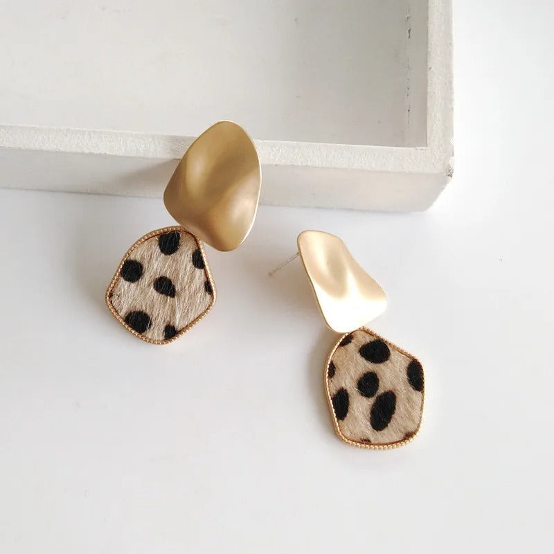 Gold Leopard Abstract Pattern Drop Earrings-Maryam Jewelry