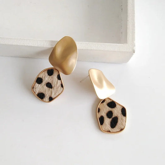 Gold Leopard Abstract Pattern Drop Earrings-Maryam Jewelry